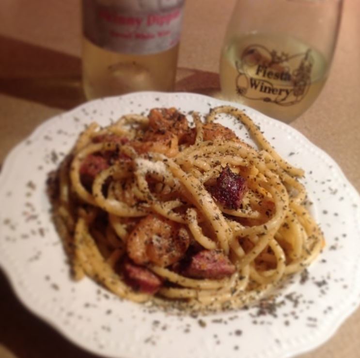 Cajun shrimp, sausage and pasta