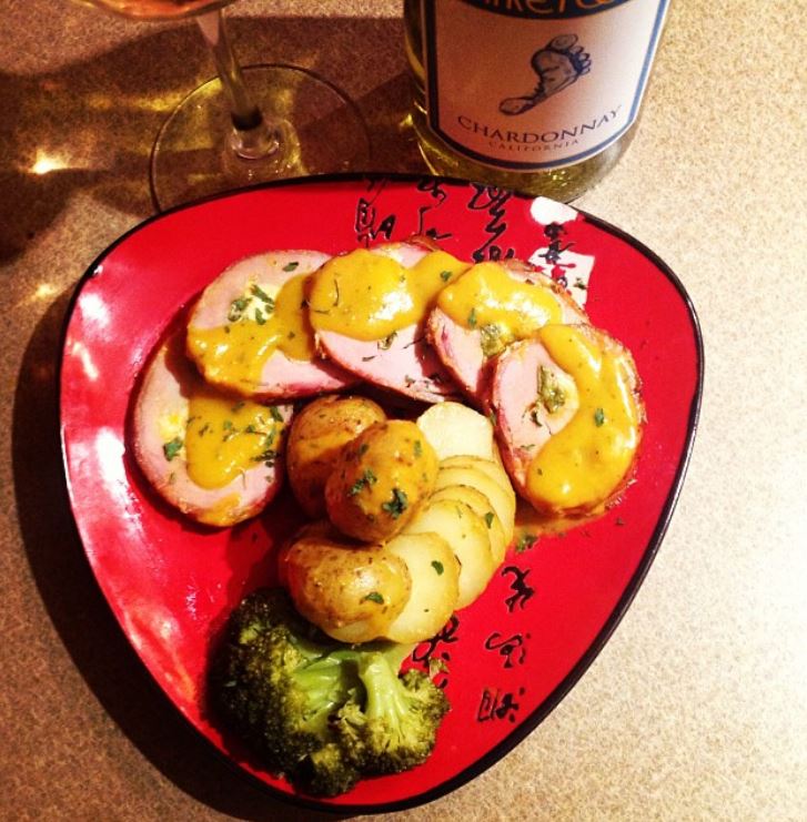 Cream cheese and jalapeño stuffed, bacon wrapped pork tenderloin